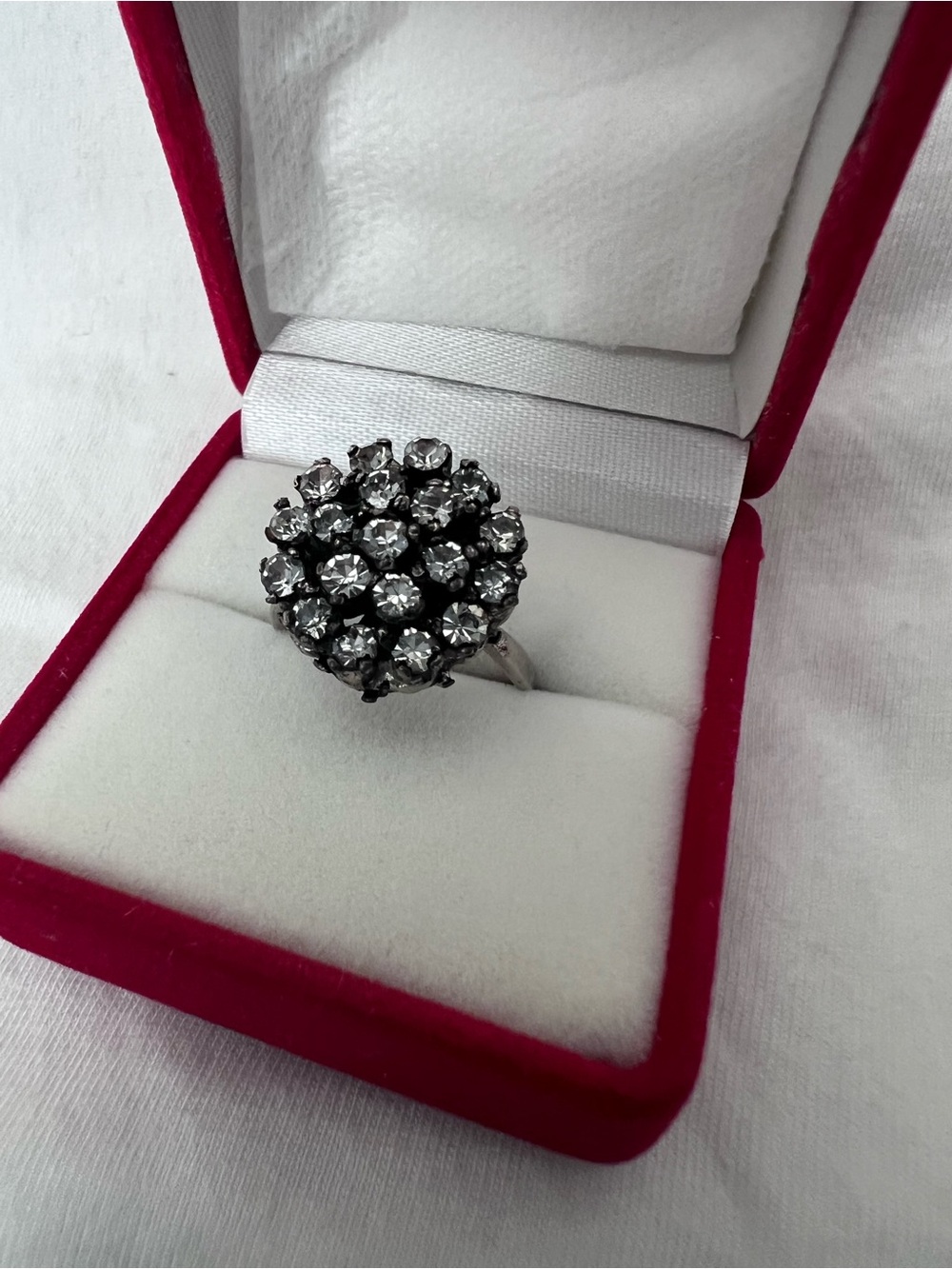 Silver-Tone Cluster Crystal Ring in Black and Clear